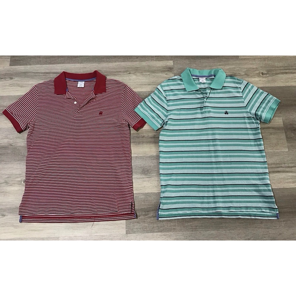 Set of 2 Brooks Brothers 1818 Striped Polo Shirts Slim Fit Cotton Size Large